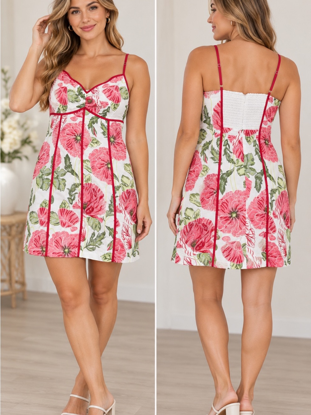 Adelyn Rae Floral Embroidered Mini Spaghetti Strap Sweetheart Dress size Large